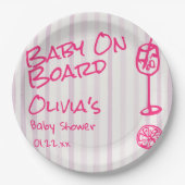 夏の手で描かれたピンクのベビーボードの赤ちゃんシャワー ペーパープレート (正面)
