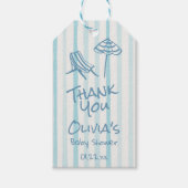 夏の手を引いた青いベビーボードの赤ちゃんシャワー ギフトタグ (正面)