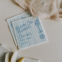 夏の手を引いた青いベビーボードの赤ちゃんシャワー