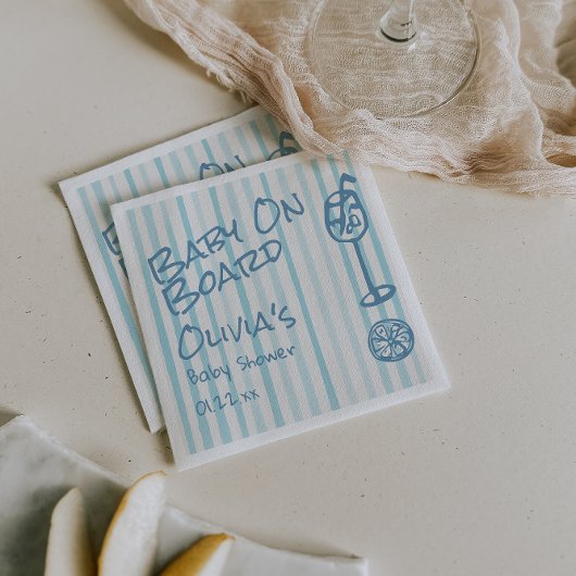 夏の手を引いた青いベビーボードの赤ちゃんシャワー スタンダードカクテルナプキン