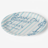 夏の手を引いた青いベビーボードの赤ちゃんシャワー ペーパープレート (アングル)