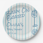 夏の手を引いた青いベビーボードの赤ちゃんシャワー ペーパープレート (正面)