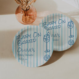 夏の手を引いた青いベビーボードの赤ちゃんシャワー ペーパープレート