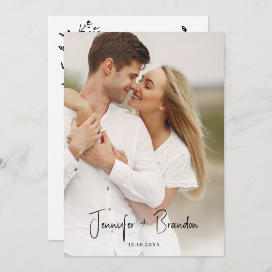 夏の手結婚でスケッチ日付を保存 招待状 (正面/裏面)