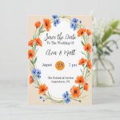 夏の抱擁ワイルドフラワー日付を保存 招待状 (スタンド正面)