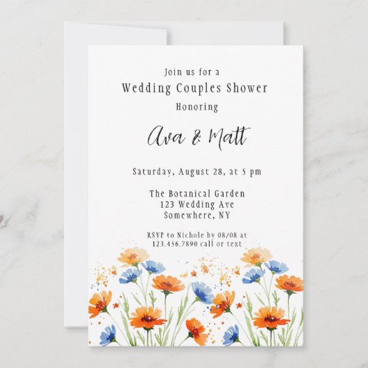 夏の抱擁 – 野花のカップル結婚のシャワー 招待状 (正面)