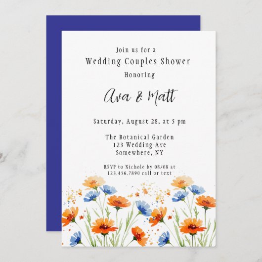 夏の抱擁 – 野花のカップル結婚のシャワー 招待状 (正面/裏面)