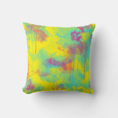 夏の抽象芸術カラフルおもしろい水色（ばちゃばちゃ）跳ねる クッション (正面)