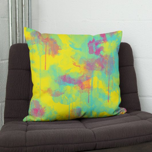 夏の抽象芸術カラフルおもしろい水色（ばちゃばちゃ）跳ねる クッション
