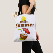 夏の挨拶 黄色い太陽 ココナッツ 赤い傘 トートバッグ (クローズアップ)