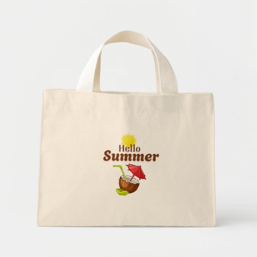 夏の挨拶 黄色い太陽 ココナッツ 赤い傘 ミニトートバッグ (正面)