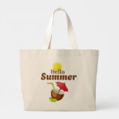 夏の挨拶 黄色い太陽 ココナッツ 赤い傘 ラージトートバッグ (裏面)