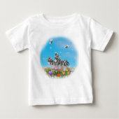 夏の散歩かわいいシマウマ花よき水色 ベビーTシャツ (正面)