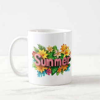 夏の文字カラフル- Summer Flowersイラストレーション コーヒーマグカップ