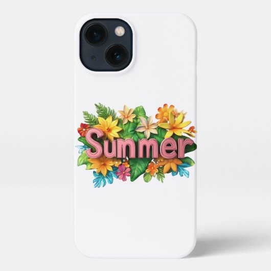 夏の文字カラフル- Summer Flowersイラストレーション iPhoneケース (裏面)