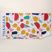 夏の料理と花のパターン ビーチタオル (正面)