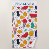夏の料理と花のパターン ビーチタオル (正面)