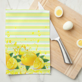 夏の新鮮なストライプレモンとスプラッタしたレモン キッチンタオル