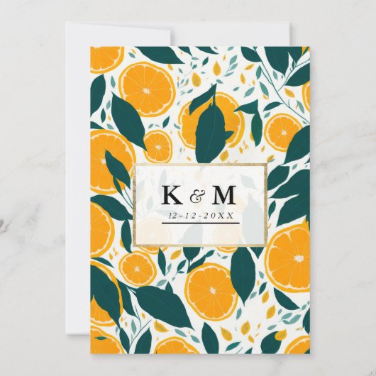 夏の新鮮な植物性のオレンジ結婚の果実 招待状 (裏面)