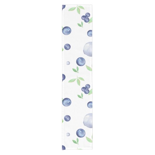 夏の新鮮な水彩ブルーベリー ショートテーブルランナー (正面)