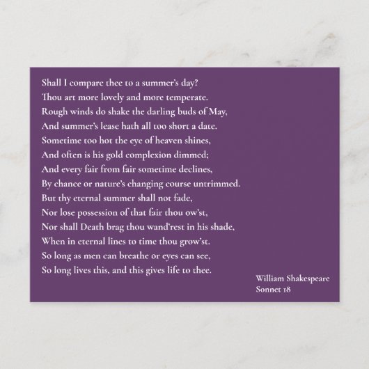 夏の日と君を比べようかソネット18 ポストカード (正面)