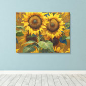 夏の日に咲く巨大な絵画ひまわり キャンバスプリント (インサイチュ (ウッドフロア))