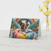 夏の日に浮かぶボストンテリア カード (黄色い花)