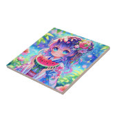 夏の日に食べ物かわいいアニメ女子スイカ タイル (側面)