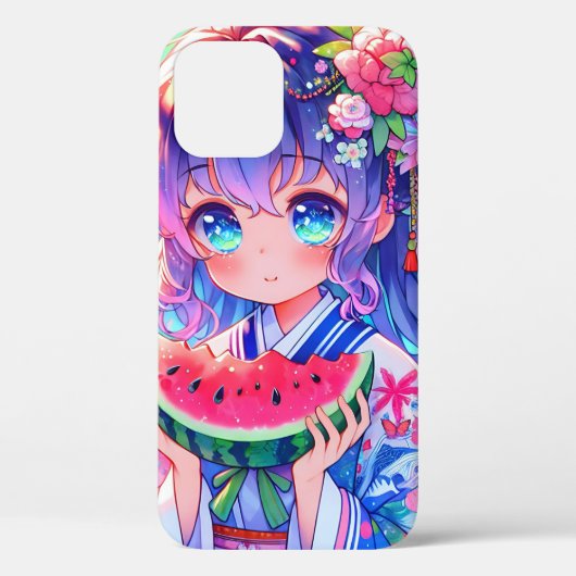 夏の日に食べ物かわいいアニメ女子スイカ Case-Mate iPhoneケース (裏面)