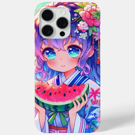 夏の日に食べ物かわいいアニメ女子スイカ Case-Mate iPhoneケース (裏面)
