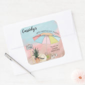 夏の日のビーチ18th誕生日パーティー スクエアシール (封筒)