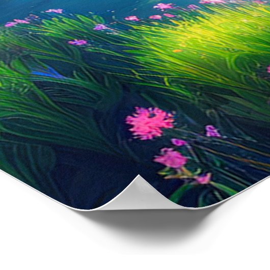 夏の日の出で穏やかな牧草地 ポスター (角)