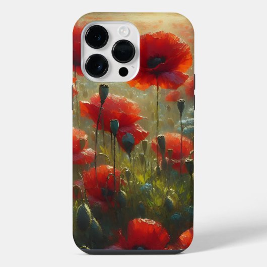 夏の日の美しい赤いポピー畑   iPhoneケース (裏面)