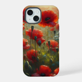 夏の日の美しい赤いポピー畑 iPhone 15ケース