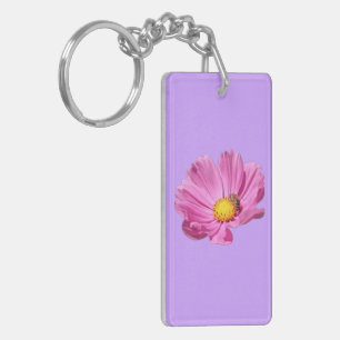夏の日の鮮やかなピンクの花とその上の蜂のカット キーホルダー