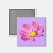 夏の日の鮮やかなピンクの花とその上の蜂のカット マグネット (正面/裏面)