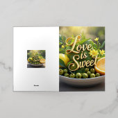 夏の日当たりの良いレモン、オリーブ、柑橘類スライス 箔グリーティングカード (外側レイダウン)