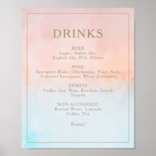 夏の日没の水の色のドリンクのメニューの看板 ポスター (正面)