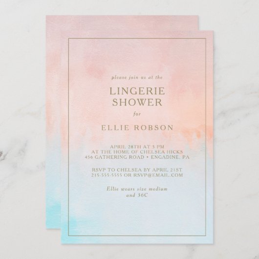 夏の日没の水色ランジェリーシャワー 招待状 (正面/裏面)