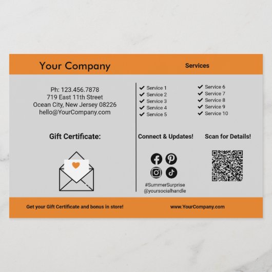 夏の日没スタイル・ギフト証明書プロモーション チラシ (裏面)