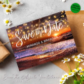 夏の日没ビーチ結婚式日付カードの保存 招待状