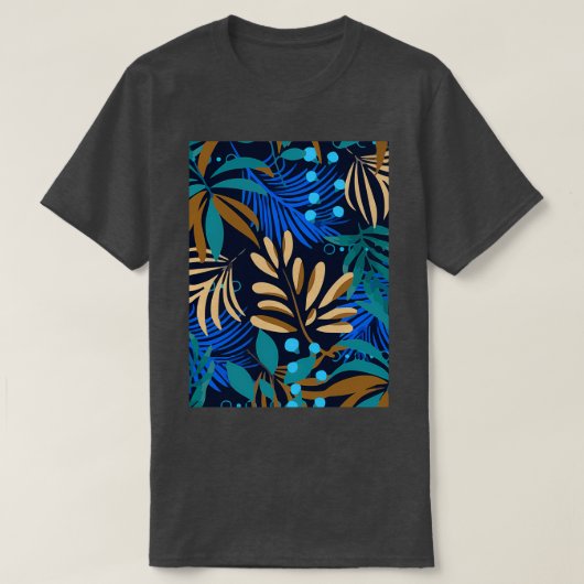 夏の明るい海の葉幸の植物の暗い Tシャツ (デザイン正面)