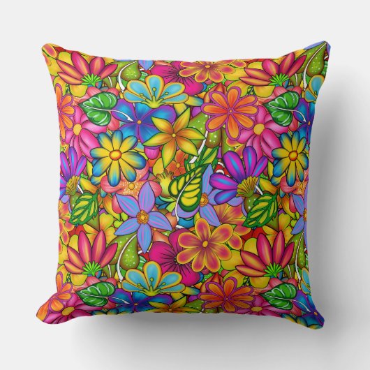 夏の明るい花 クッション (正面)