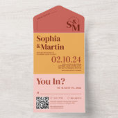 夏の明るい鮮やかピンクの黄色の結婚写真 オールインワン招待状 (内側)