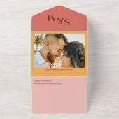 夏の明るい鮮やかピンクの黄色の結婚写真 オールインワン招待状 (外側)