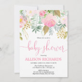 夏の春ピンクの金ゴールド女の子の赤ちゃんシャワー 招待状 (正面)