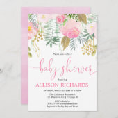 夏の春ピンクの金ゴールド女の子の赤ちゃんシャワー 招待状 (正面/裏面)