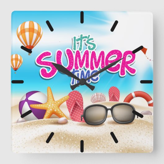 夏の時間だ スクエア壁時計 (正面)