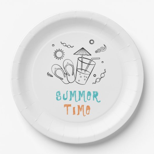 夏の時間の雰囲気の太陽と休暇、スケッチアート ペーパープレート (正面)