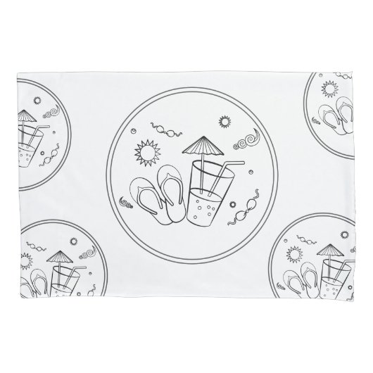 夏の時間の雰囲気の太陽と休暇、スケッチアート 枕カバー (正面)